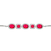 Asfour Crysta lBox Chain Bracelet With Ruby Oval & Square Design In 925 Sterling Silver-BD0244-R