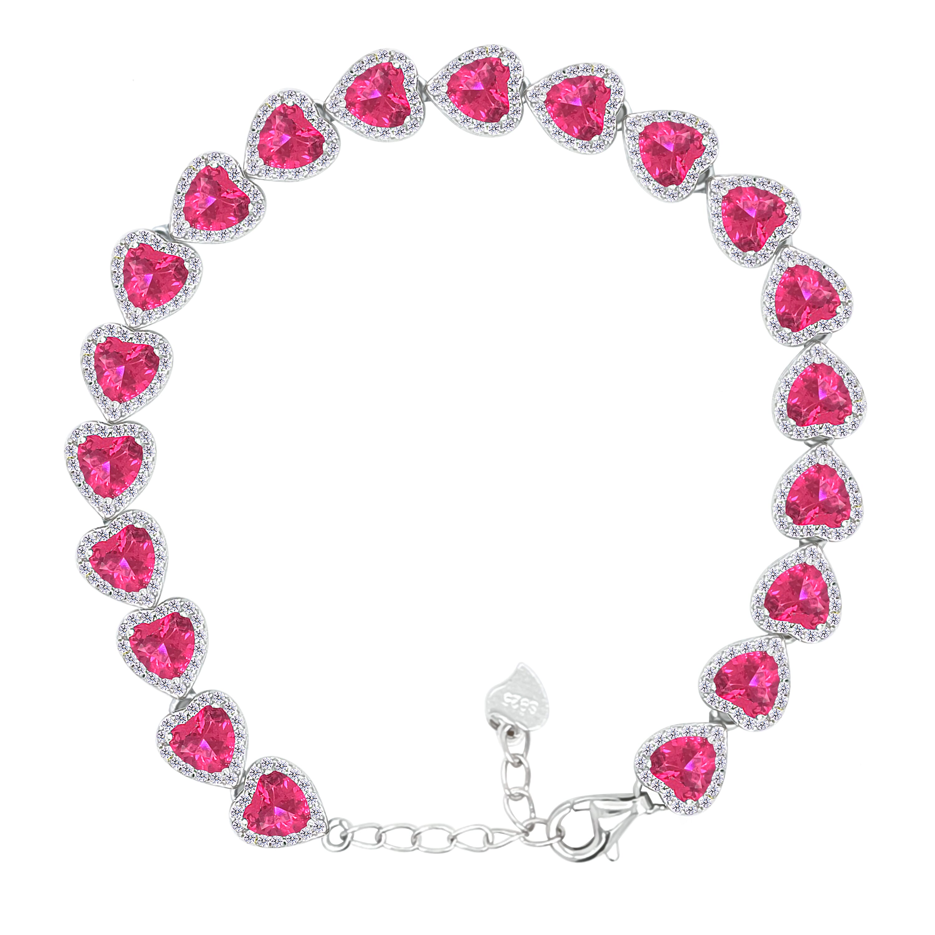 Asfour Creations Tennis Bracelet With Ruby Hearts Design In 925 Sterling Silver-BD0322-R