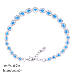 Asfour Creations Tennis Bracelet With Aquamarine Oval Design In 925 Sterling Silver-BM0020-WM