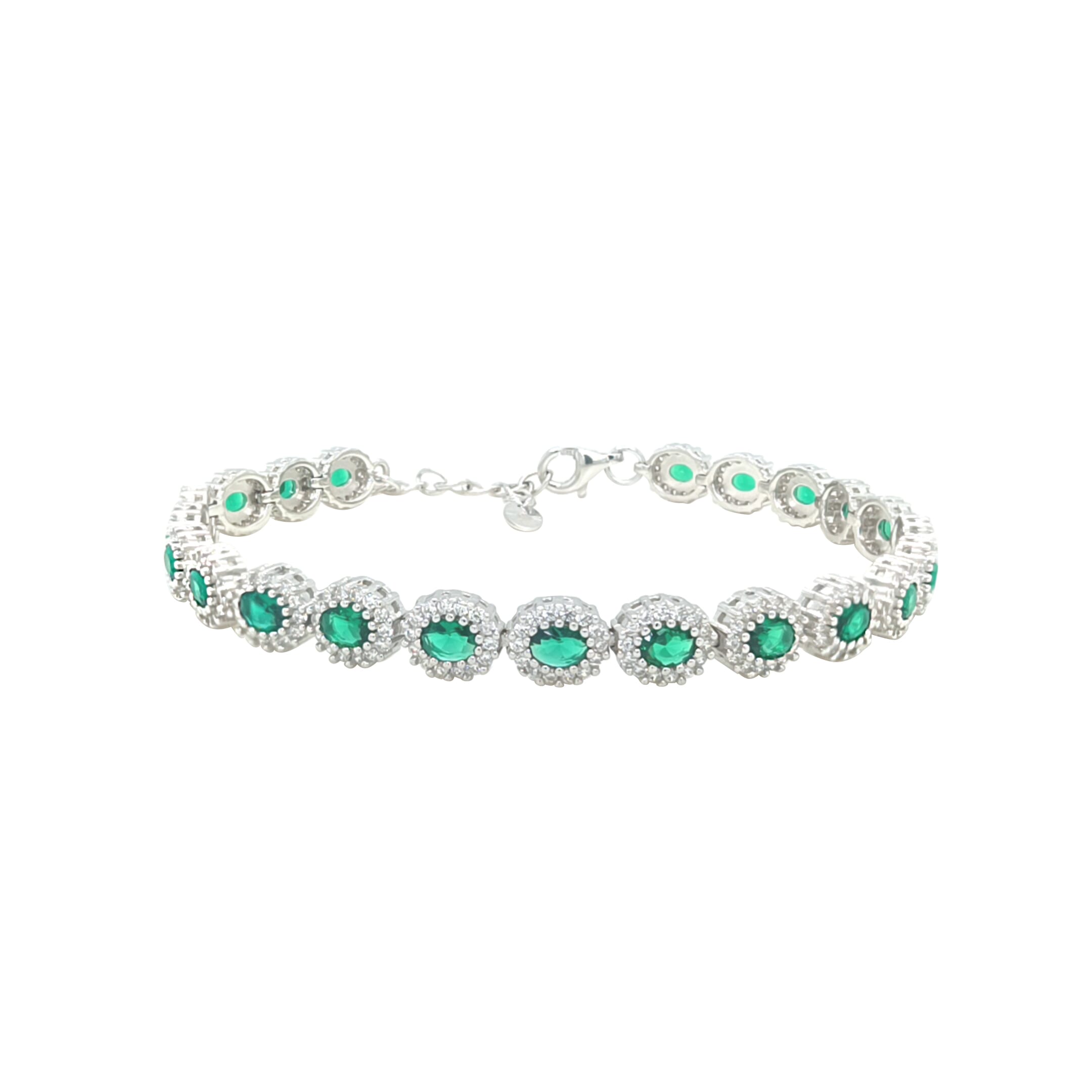 Asfour Creations Tennis Bracelet With Turquoise Pear & Emerald Zircon In 925 Sterling Silver
