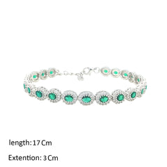 Asfour Creations Tennis Bracelet Inlaid With Emerald & Clear Zircon Stones In 925 Sterling Silver-BM0065-WG