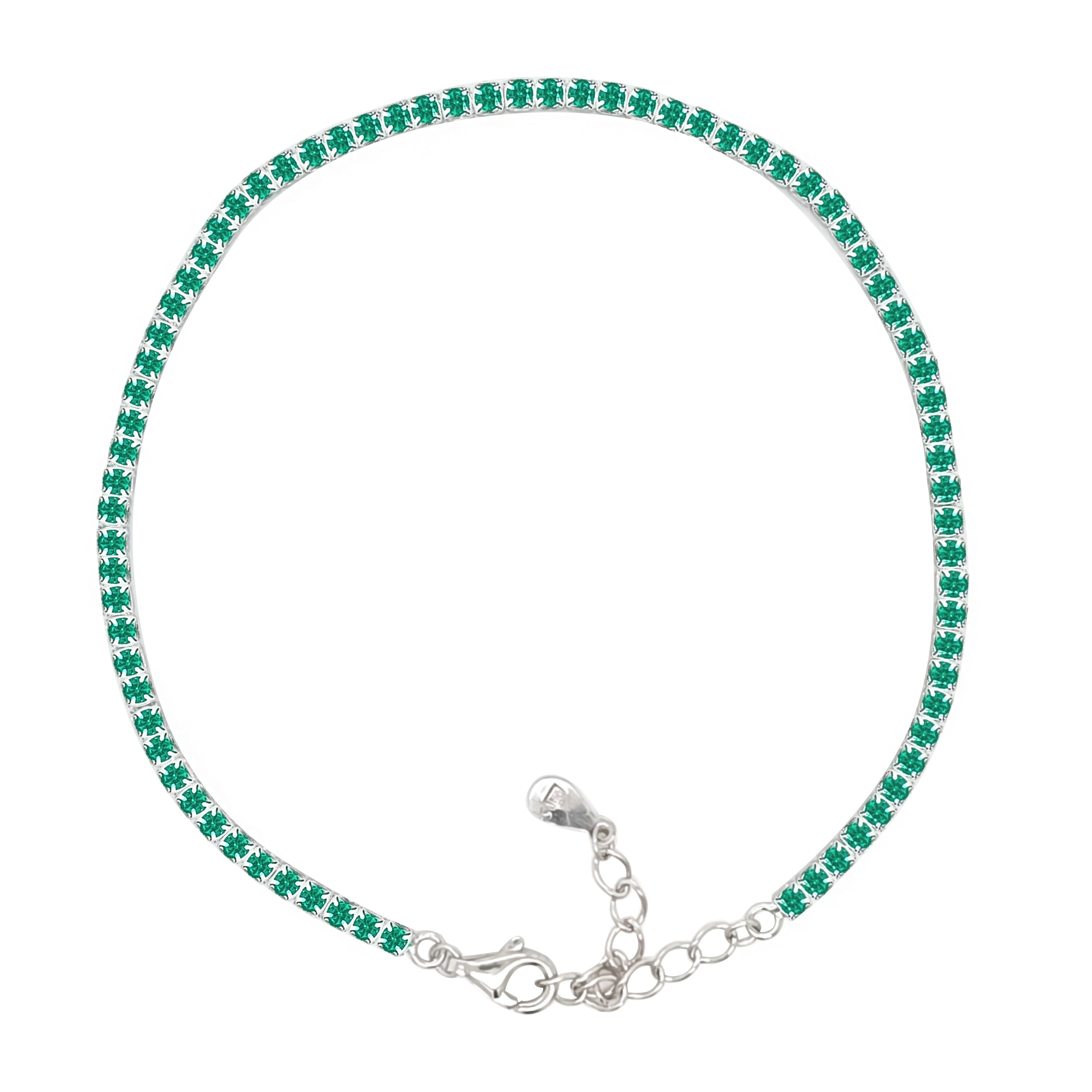 Asfour Creations Tennis Bracelet With Turquoise Pear & Emerald Zircon In 925 Sterling Silver