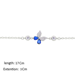 Asfour Creations Chain Bracelet With Blue Butterfly Design In 925 Sterling Silver-BM0161-WB