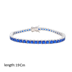 Asfour Creations Tennis Bracelet With Blue Squares Design In 925 Sterling Silver-BM0167-B