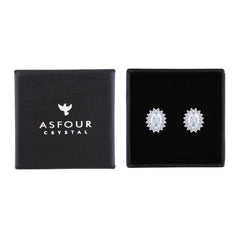 Asfour Creations Stud Earring With Halo Oval Design In 925 Sterling Silver-EM0104