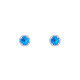 Asfour Creations Hoop Earrings With Halo Turquoise Round Stone In 925 Sterling Silver-ED0124-GC