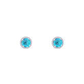 Asfour Creations Hoop Earrings With Halo Turquoise Round Stone In 925 Sterling Silver-ED0124-GC