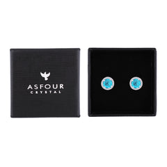 Asfour Creations Stud Earring With Halo Aquamarine Round Design In 925 Sterling Silver-EM0128-M