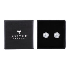 Asfour Creations Stud Earring With Halo Round Zircon In 925 Sterling Silver-EM0129