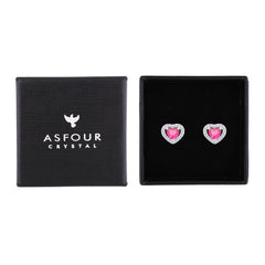 Asfour Creations Stud Earrings With Fuchsia Heart Design In 925 Sterling Silver-EM0130-F