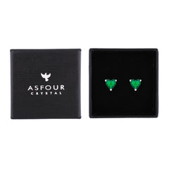 Asfour Creations Stud Earrings With Emerald Heart Stone In 925 Sterling Silver-EM0132-G