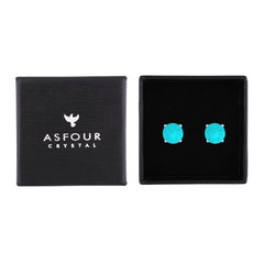 Asfour Creations Stud Earrings With Turquoise Round Zircon In 925 Sterling Silver-EM0140-GC