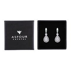Asfour Creations Stud Earring With Pear Design Inlaid With Zircon In 925 Sterling Silver-EM0141