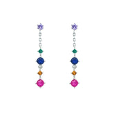 Asfour Creations Hoop Earrings With Halo Turquoise Round Stone In 925 Sterling Silver-ED0124-GC