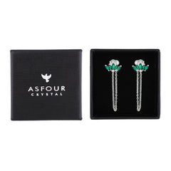 Asfour Creations Stud Chain Earring With Emerald Marquise Zircon In 925 Sterling Silver-EM0145-G