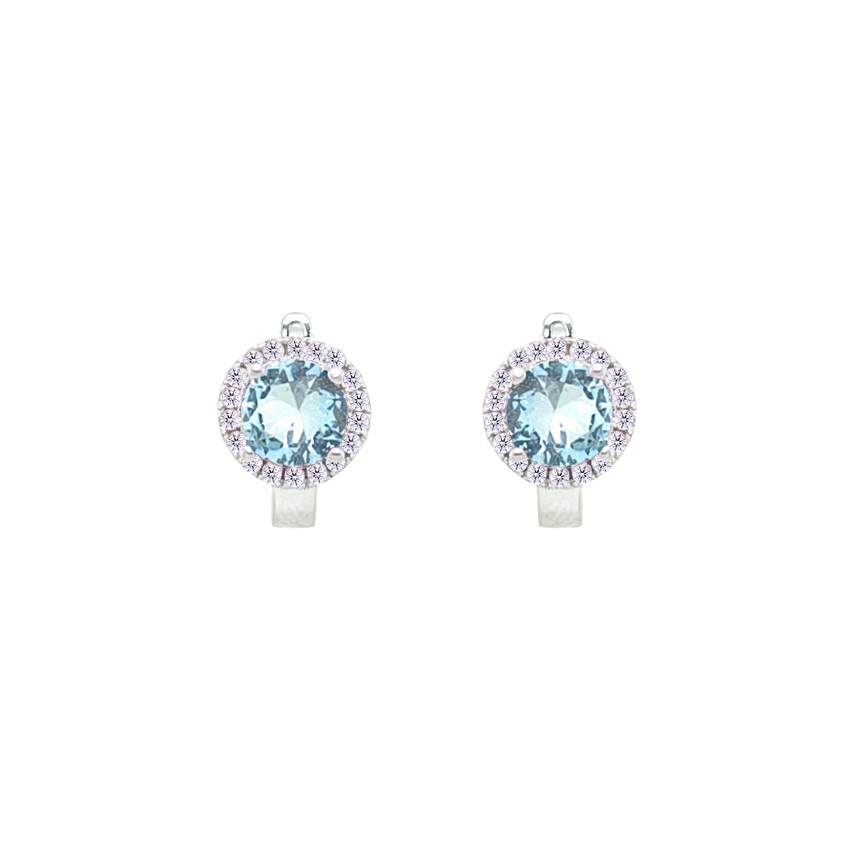 Asfour Creations Hoop Earrings With Halo Turquoise Round Stone In 925 Sterling Silver-ED0124-GC