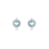 Asfour Creations Hoop Earrings With Halo Turquoise Round Stone In 925 Sterling Silver-ED0124-GC