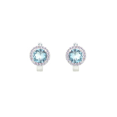 Asfour Creations Hoop Earrings With Halo Turquoise Round Stone In 925 Sterling Silver-ED0124-GC
