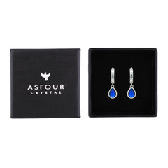 Asfour Creations Hoop Earring With Blue Pear Design In 925 Sterling Silver-EM0154-B