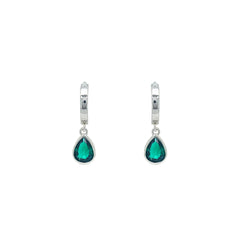 Asfour Creations Hoop Earrings With Halo Turquoise Round Stone In 925 Sterling Silver-ED0124-GC