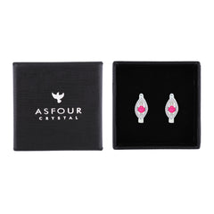 Asfour Creations Latch Back Earring With Fuchsia Art Deco Design In 925 Sterling Silver-EM0155-WF