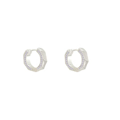 Asfour Creations Hoop Earring With Hexagon Design In 925 Sterling Silver-EM0156
