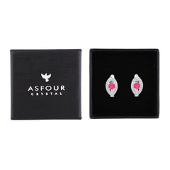 Asfour Creations Latch Back Earring With Fuchsia Art Deco Design In 925 Sterling Silver-EM0157-WF