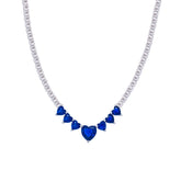 Asfour Creations Tennis Necklace With Blue Hearts Design In 925 Sterling Silver-ND0431-WB