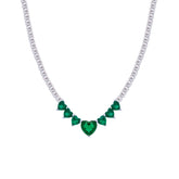 Asfour Creations Tennis Necklace With Emerald Hearts Design In 925 Sterling Silver-ND0431-WG
