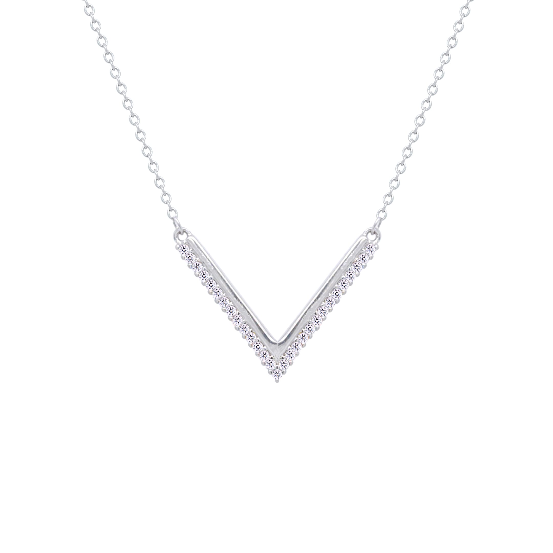 Asfour Creations Chain Necklace With V Shape Pendant In 925 Sterling Silver-ND0456