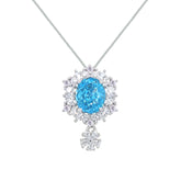 Asfour Creations Box Chain Necklace With Decorative Aquamarine Oval Pendant In 925 Sterling Silver-ND0565-M