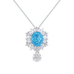 Asfour Creations Box Chain Necklace With Decorative Aquamarine Oval Pendant In 925 Sterling Silver-ND0565-M