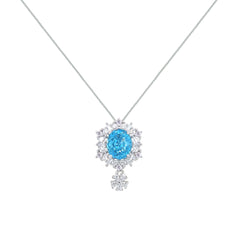 Asfour Creations Box Chain Necklace With Decorative Aquamarine Oval Pendant In 925 Sterling Silver-ND0565-M