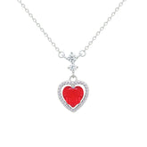 Asfour Creations Chain Necklace With Ruby Heart Pendant In 925 Sterling Silver-NM0073-R