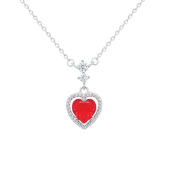 Asfour Creations Chain Necklace With Ruby Heart Pendant In 925 Sterling Silver-NM0073-R