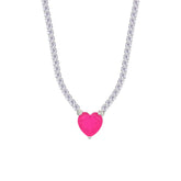 Asfour Creations Tennis Necklace With Fuchsia Heart Stone In 925 Sterling Silver-NM0075-WF