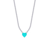 Asfour Creations Tennis Necklace With Turquoise Heart Stone In 925 Sterling Silver-NM0075-WGC