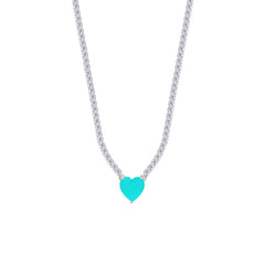 Asfour Creations Tennis Necklace With Turquoise Heart Stone In 925 Sterling Silver-NM0075-WGC