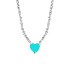 Asfour Creations Tennis Necklace With Turquoise Heart Stone In 925 Sterling Silver-NM0075-WGC