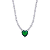 Asfour Creations Tennis Necklace With Emerald Heart Stone In 925 Sterling Silver-NM0076-WG