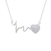 Asfour Creations Chain Necklace With Heart & Heartbeat Pendant In 925 Sterling Silver-NM0078