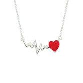 Asfour Creations Chain Necklace With Ruby Heart & Heartbeat Pendant In 925 Sterling Silver-NM079-R