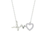 Asfour Creations Chain Necklace With Heart & Heartbeat Pendant In 925 Sterling Silver-NM0080