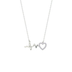 Asfour Creations Chain Necklace With Heart & Heartbeat Pendant In 925 Sterling Silver-NM0080