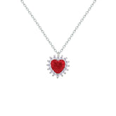 Asfour Creations Chain Necklace With Ruby Heart Pendant In 925 Sterling Silver-NM0088-R