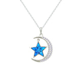 Asfour Creations Chain Necklace With Blue Crescent & Star Design In 925 Sterling Silver-NM0093-WB