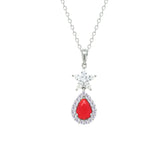 Asfour Creations Chain Necklace With Halo Ruby Pear Pendant In 925 Sterling Silver-NM0094-WR
