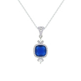 Asfour Creations Chain Necklace With Decorative Blue Square Design In 925 Sterling Silver-NM0095-B