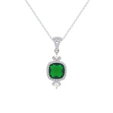 Asfour Creations Chain Necklace With Decorative Emerald Square Design In 925 Sterling Silver-NM0095-G