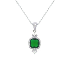 Asfour Creations Chain Necklace With Decorative Emerald Square Design In 925 Sterling Silver-NM0095-G